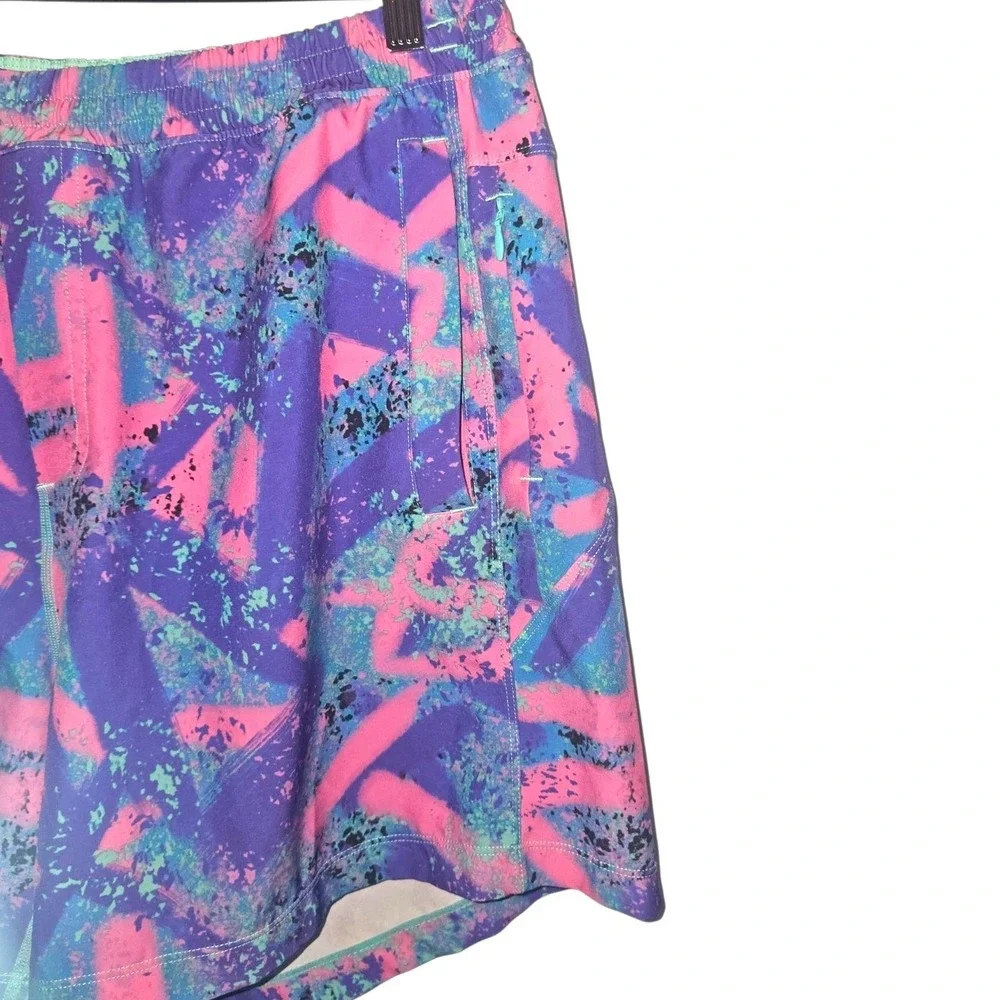 Birddogs Mens XXL Lined Gym Shorts Neon Smear Abstract 90s Print Athletic
